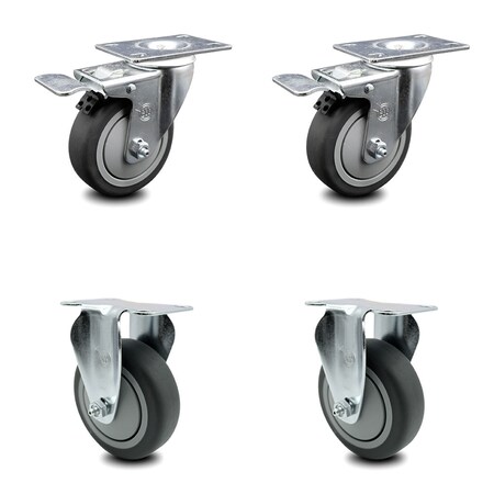Service Caster 4 Inch Thermoplastic Rubber Swivel Top Plate Caster Lock Brakes 2 Rigid, 2PK SCC-TTL20S414-TPRB-2-R-2